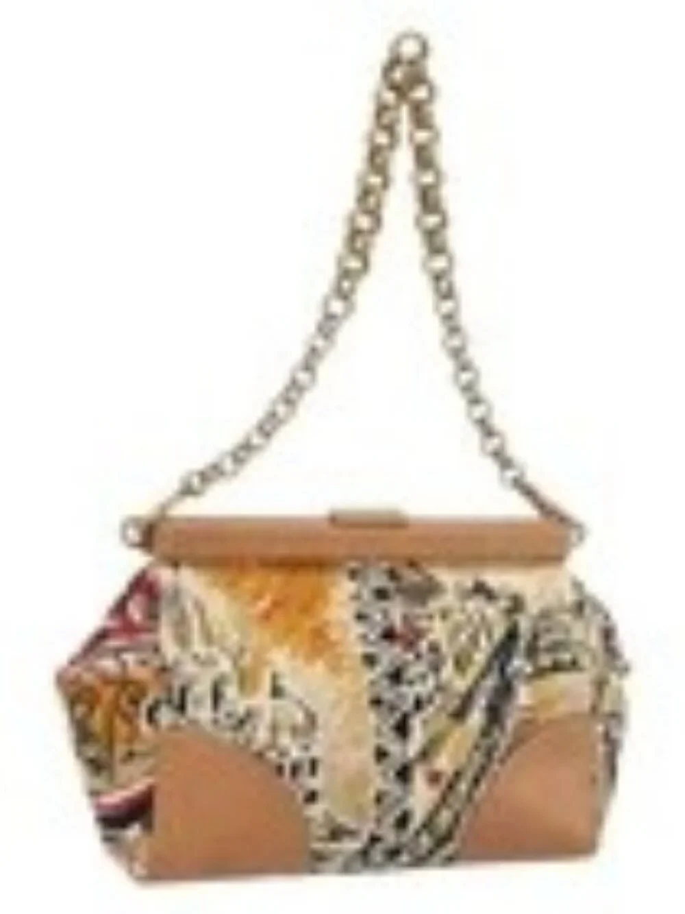 PRADA Chain Shoulder Bag Canvas Brown Gold Auth